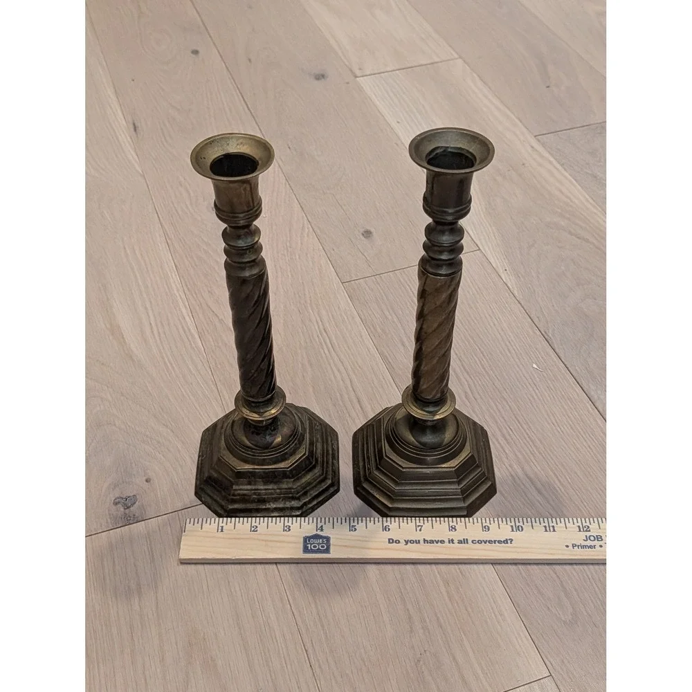 Vintage RIH Solid Brass Barley Twist Candlesticks – 12